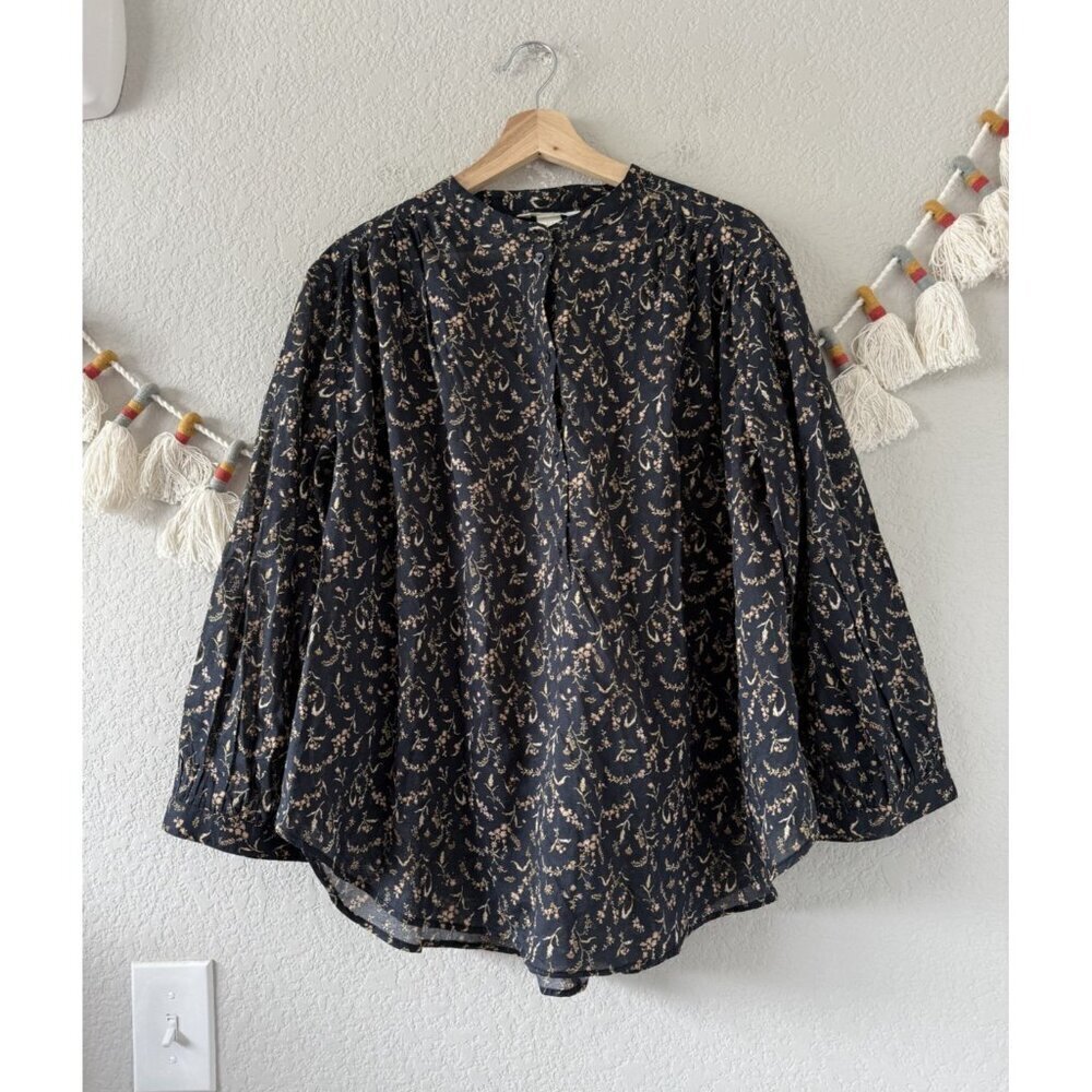 H&M 100% Cotton Floral Poplin Button Front Oversized Top Fairy Coquette Boho L